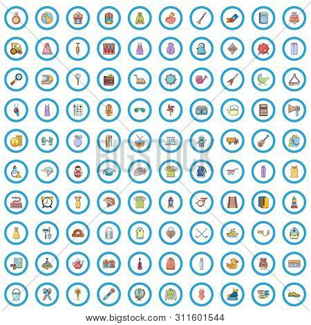100 Miscellaneous Goods Icons Set. Cartoon Illustration Of 100 Miscellaneous Goods Icons Isolated On