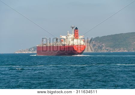 Istanbul, Turkey - August 28, 2013: Magic Victoria Cargo Ship, Oil Tanker In The Bosporus