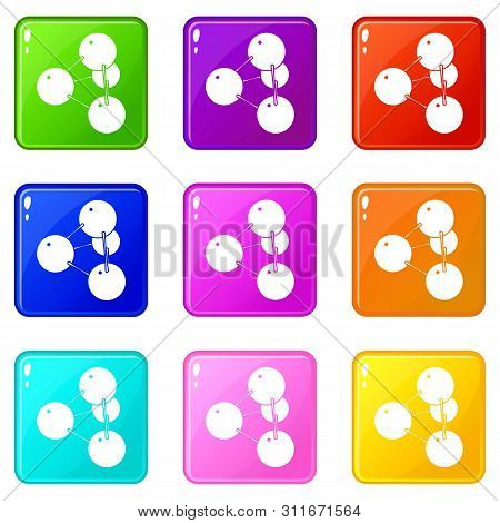Pyramide Molecule Icons Set 9 Color Collection Isolated On White For Any Design
