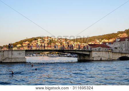 Trogir, Croatia - July 10th, 2019: A View Of The Bridge Connecting The Mainland Of Trogir To The Isl