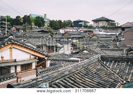 Roof Details Traditional Korean Architecture Buchon Hannok Village Old Town Seoul