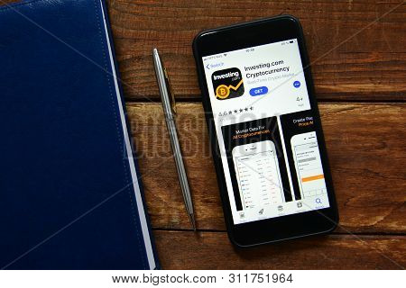 Stavropol, Russian Federation. July 16, 2019. Smartphone With Mobile Application Investing.com Crypt