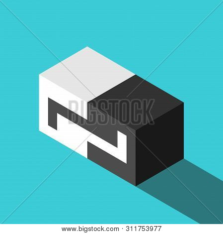 Two Isometric White And Black Cubes Connected With Jigsaw Puzzle Lock. Harmony, Balance, Friendship,