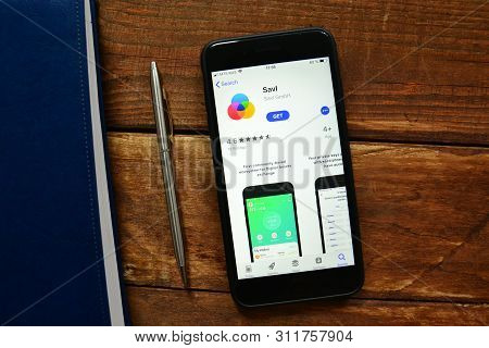 Stavropol, Russian Federation. July 16, 2019. Smartphone With Mobile Application Savl