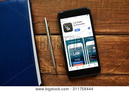 Stavropol, Russian Federation. July 16, 2019. Smartphone With Mobile Application Lisk Wallet By Free