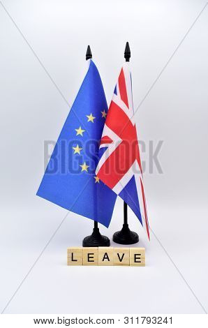 The Brexit And The Flags Of The United Kingdom And The European Union.