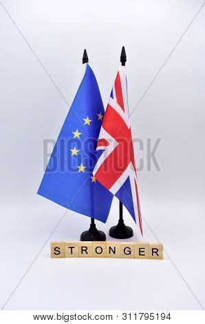 The Brexit And The Flags Of The United Kingdom And The European Union.