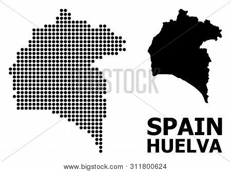 Pixel Map Of Huelva Province Composition And Solid Illustration. Vector Map Of Huelva Province Compo