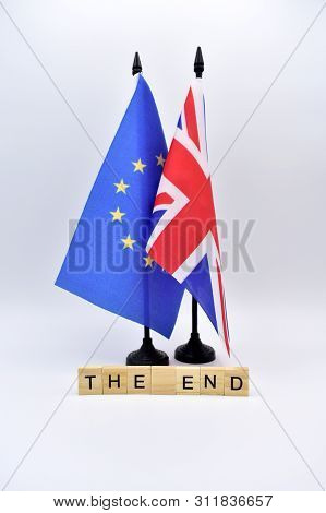 The Brexit And The Flags Of The United Kingdom And The European Union.