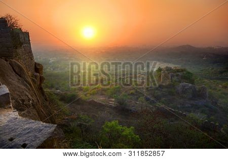 Sun set from Golconda fort in Hyderabad,India
