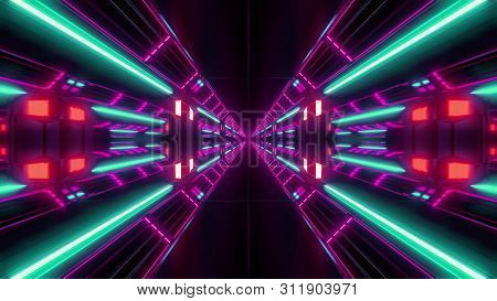 Futuristic Scifi Airhangar Tunnel Corridor With Nice Glow And Reflections 3d Rendering Background