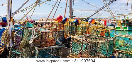 Crayfish Nets And Traps On A Small Fishing Boat