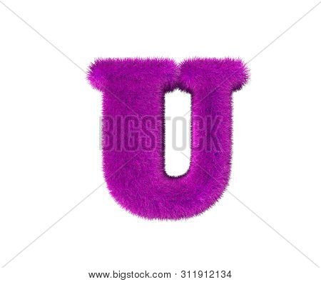 Purple Shaggy Font Isolated On White - Letter U, Fashion Concept 3d Illustration Of Symbols