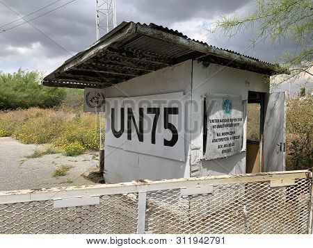 Nicosia, Cyprus - May 10, 2019: Supervisory Point In The Un Buffer Zone Dividing Nicosia Between  Re