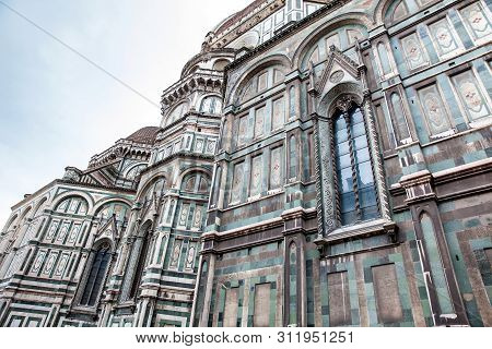 Facade Of The Beautiful Florence Cathedral Consecrated In 1436