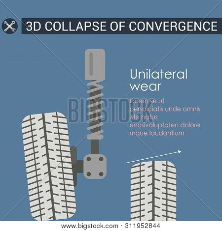 3d Collapse Of Convergence. Unilateral Wear. Vector Illustration. Pars Change In Car. Service Statio