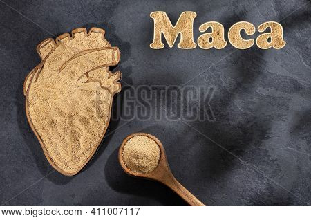 Lepidium Meyenii - Maca Root Powder In Heart Shaped Bowl