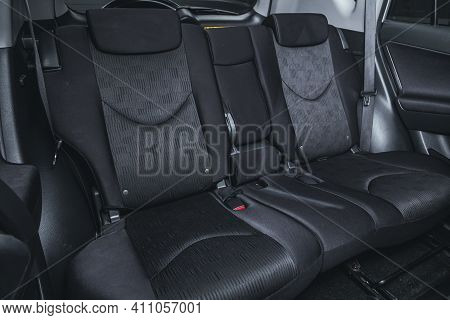 Novosibirsk, Russia - March 03 2021: Toyota Rav-4, Rear Seat For Passengers In Black Textile. Comfor