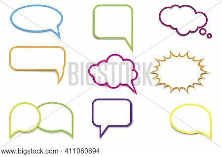 Colorful Bubble Speech Outlines. Abstract Modern Square Background. Vector Drawing. Round Shape. Sto
