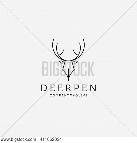 Line Art Deer Hunter Logo Vector Illustration Design Icon Pen