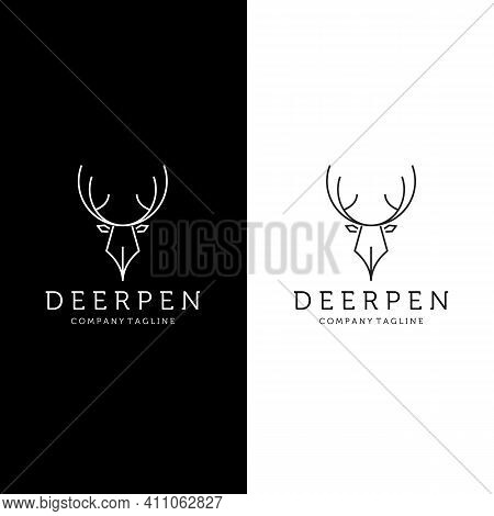 Set Line Art Deer Hunt Wildlife Logo Vector Illustration Design