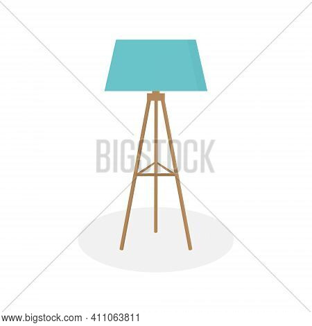 Green Floor Lamp On Three Wooden Legs. A Lamp For A Bedroom, Living Room Or Desktop. Flat Vector Ill