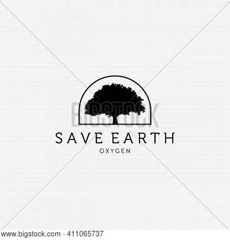 Save The Earth Logo Vector Design Illustration Vintage, Save Trees