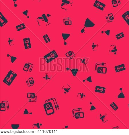 Set Multimeter, Paint Spray Gun, Online Car Services And Gear Shifter On Seamless Pattern. Vector