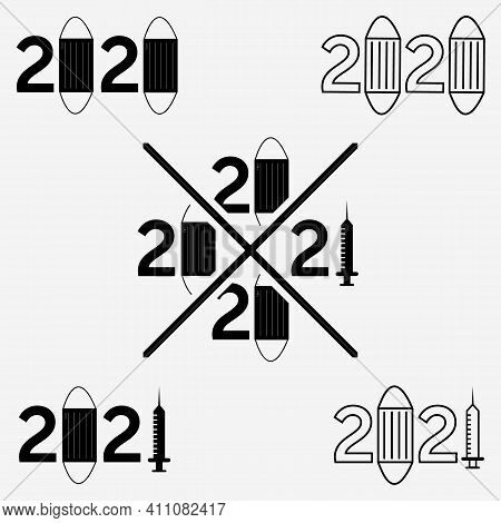 2021 Free Covid-19, Happy New Year 2021 Logo Vector Design Vintage Illustration Line Art