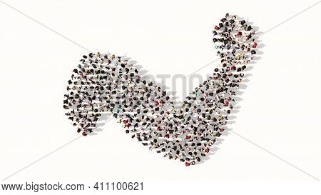Concept or conceptual large gathering of people forming the image of a healthy and muscular arm. A 3d illustration metaphor for bodybuilding, athlete, fitness, sport, strenght,  power, diet or anatomy