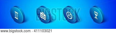 Set Isometric Ancient Column, No Smoking, Medieval Goblet And Information Icon. Vector