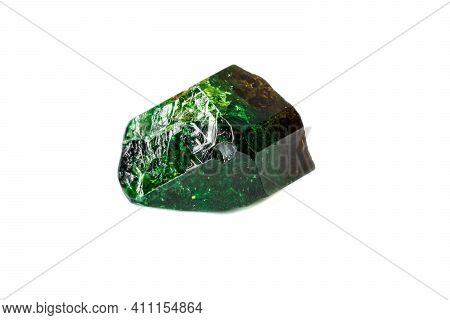 Macro Mineral Chrome Dravite Tourmaline On A White Background