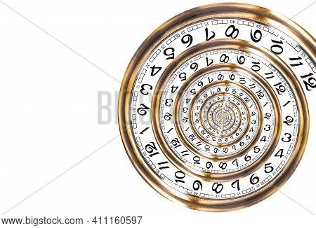 Swirled Watch Face Repetitions Representing The Temporal Loop Concept.