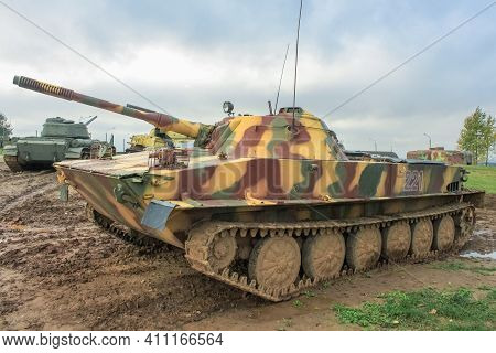Minsk, Belaraus - October 2, 2012: Pt-76 Soviet Light Floating Tank In The Belarusian Museum Complex