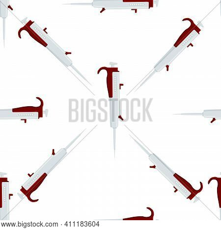 Abstract Seamless Medical Pipette, Dropper For Laboratory On White Background. Pattern Dropper Consi