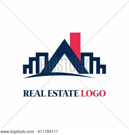 Beautiful Real Estate Modern Logo With Navy Blue And Red Colour. A Unique And Modern Minimal Brand I