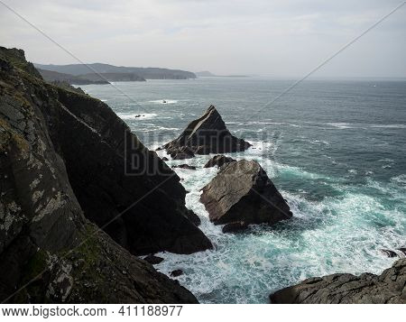 Panorama View Of Cape Punta De O Brual Atlantic Ocean Sea Cliff Coast In San Xiao Vilarrube Valdovin