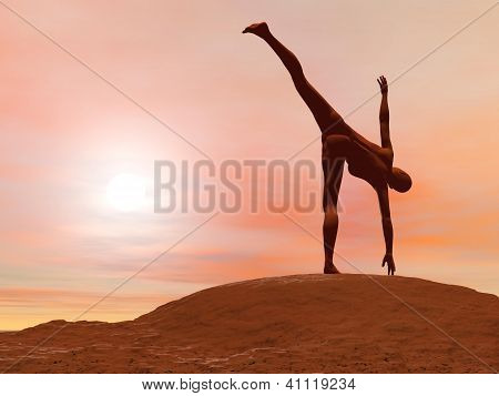 Posa di mezza luna, Ardha Chandrasana - rendering 3D
