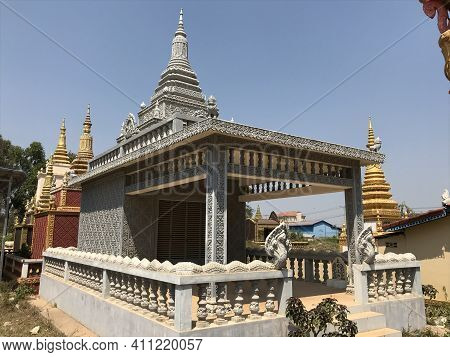 Kampong Spue Cambodia March 6, 2021: A Large Stupa Is Beautiful Among Some