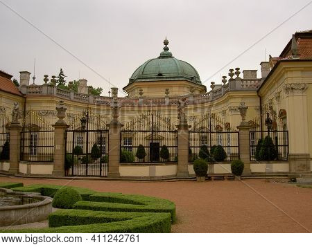 Buchlovice Chateau, Front View Of The Entrance Gate From The Courtyard, Without People During The Da