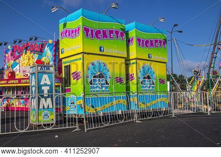 Dekalb County, Ga Usa - 06 28 20: Dekalb County Fair On Memorial Dr Urban Fair Clear Blue Sky Ticket