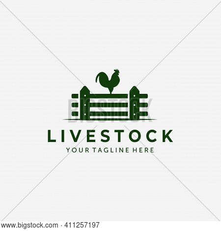 Fence Rooster Vintage Logo Vector Design Illustration, Rooster Icon, Farm Fresh, Livestock Company, 