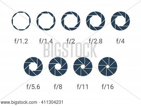 Shutter Camera Aperture Lens Icon. Vector Shutter Aperture Logo Photography Circle Open Diaphragm
