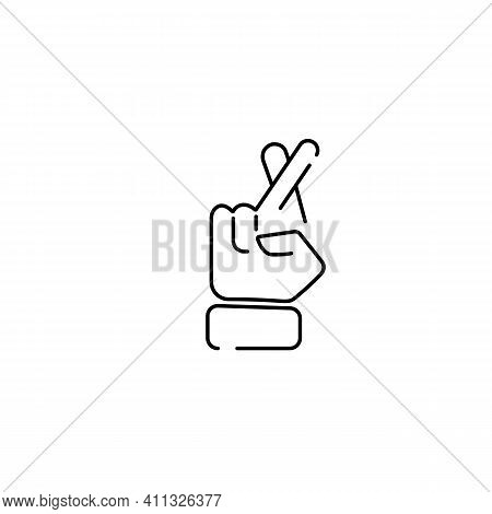 Cross Fingers Emoji, Hand Gesture Line Art Vector Icon For Apps And Websites