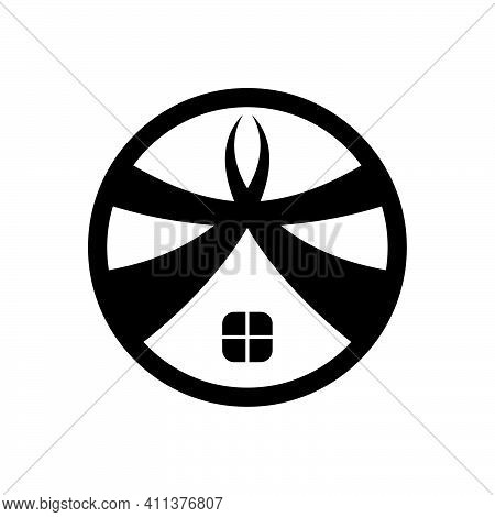 House Simplicity Logo Template With Geometric Japanese Kamon Emblem Crest Illustration In Flat Desig