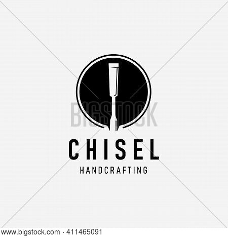 Handcraft With Chisel Carpentry Logo Vector Vintage, Simple Concept Of Design Carver, Illustration O