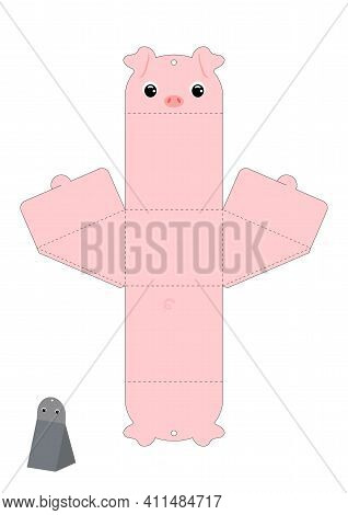Party Favor Box Pig Design For Sweets, Candies, Presents. Packaging Die Cut Template, Great For Any 