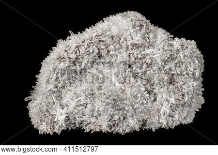 Macro Mineral Stone Sulfite Quartz On A Black Background