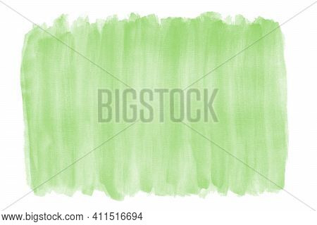 Light Green Watercolor Background With Brushstroke Texture And Rough Edges Isolated On White