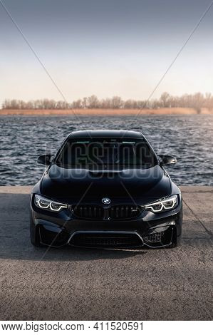 Kherson, Ukraine - March 2019. Bmw M4 F82 Competition In A Black Color.
